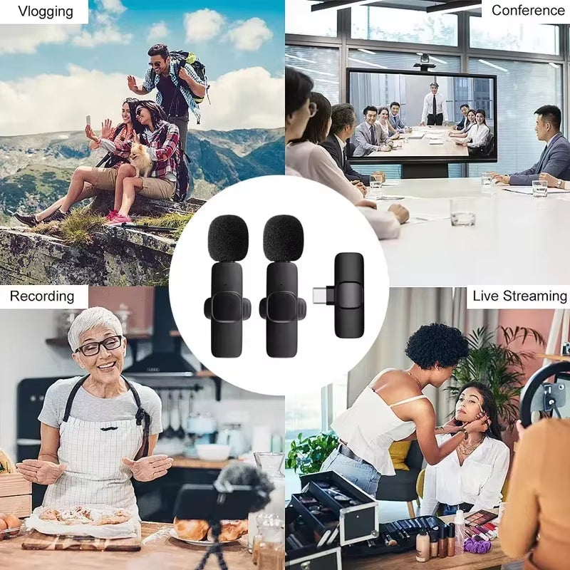 Wireless Lavalier Microphone Portable Audio Video Recording Mini Mic for Iphone Android Live Broadcast Gaming Phone with Receive