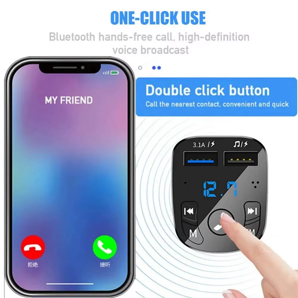 Car MP3 Player Dual USB Fast Charging Charger FM Receiver Bluetooth Compatible 5.0 Transmitter U-Disk Flash Drive Plug Car Kit