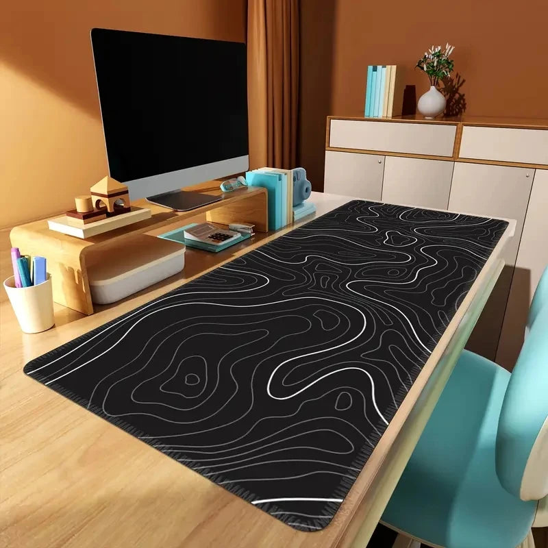 Large Extended Gaming Mouse Pad with Non-Slip Rubber Base,Topographic Design,For Full Desk Keyboard and Mouse Support