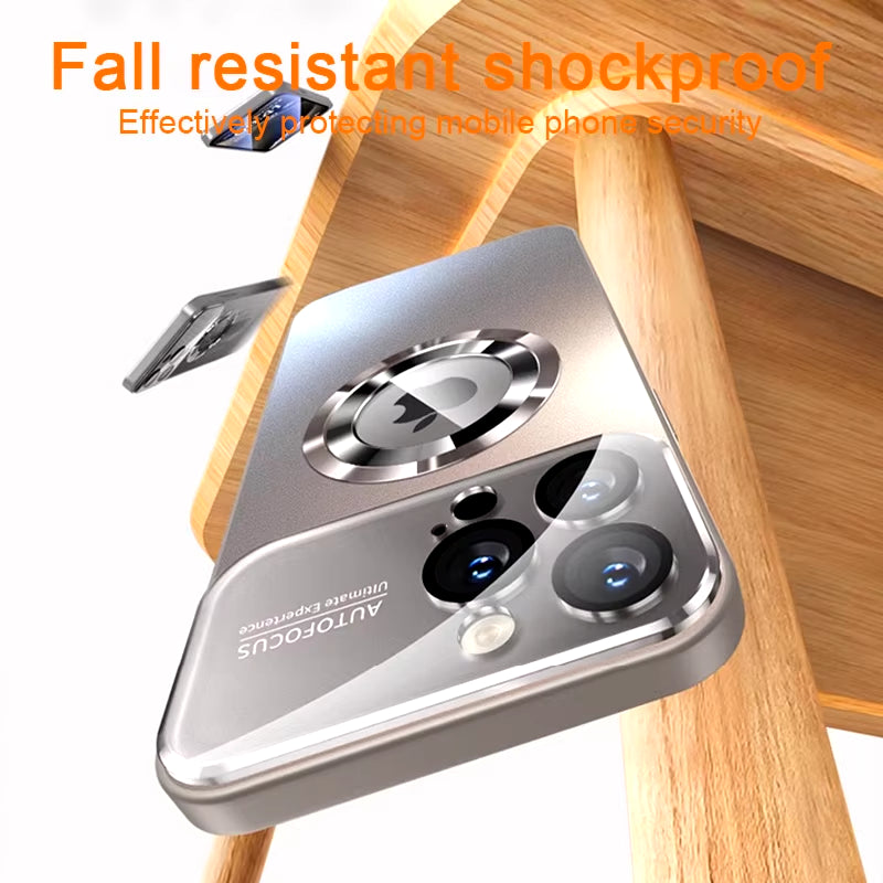Luxury Glass Camera Lens for Magesafe Magnetic Wireless Charging Case for Iphone 11 12 13 14 15 16 Pro Max plus Shockproof Cover