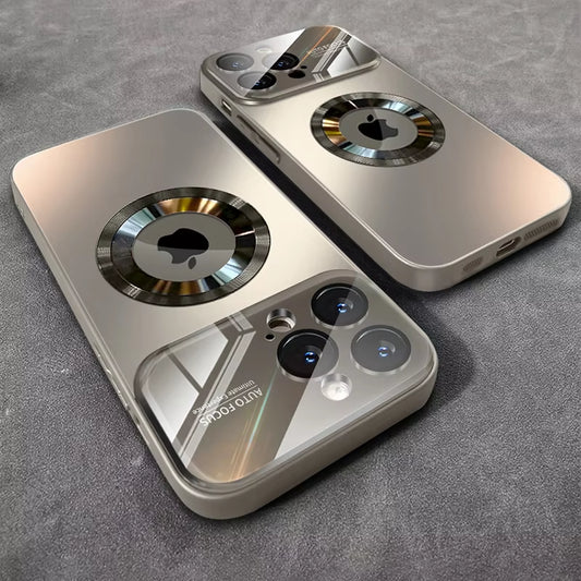 Luxury Glass Camera Lens for Magesafe Magnetic Wireless Charging Case for Iphone 11 12 13 14 15 16 Pro Max plus Shockproof Cover