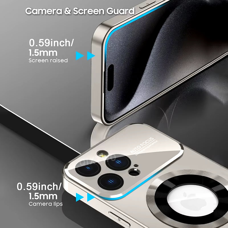 Luxury Glass Camera Lens for Magesafe Magnetic Wireless Charging Case for Iphone 11 12 13 14 15 16 Pro Max plus Shockproof Cover