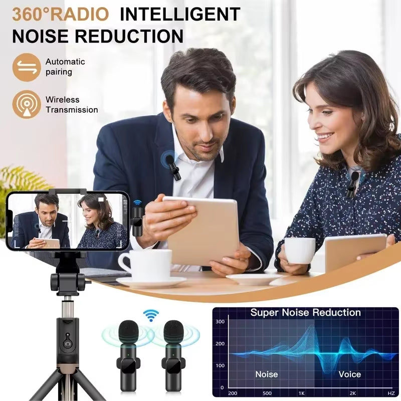 Wireless Lavalier Microphone Portable Audio Video Recording Mini Mic for Iphone Android Live Broadcast Gaming Phone with Receive