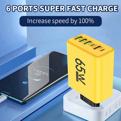 65W USB Phone Charger 6 Ports Type C Fast Charging QC3.0 for Iphone Samsung Xiaomi EU/US Plug Quick Charge Wall Chargers Adapter
