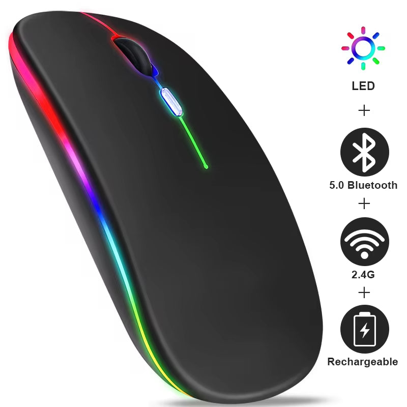 Tablet Phone Computer Bluetooth Wireless Mouse Rechargeable RGB Backlight Mice for Ipad PC Laptop Tablet Phone 2.4Ghz USB Mouse