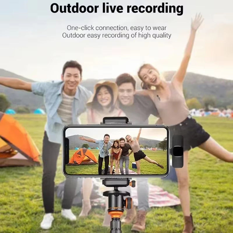 Wireless Lavalier Microphone Portable Audio Video Recording Mini Mic for Iphone Android Live Broadcast Gaming Phone with Receive
