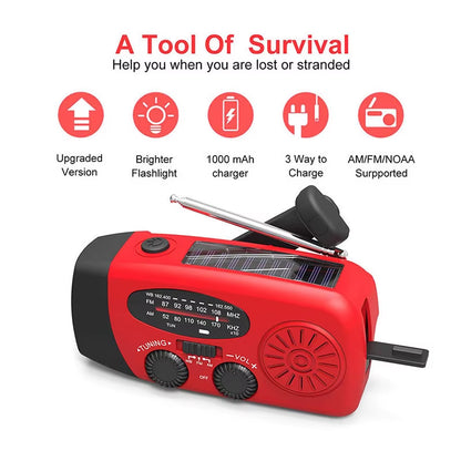 Portable Multifunctional Hand Radio Crank Dynamo Solar Powered Weather Radios NOAA/AM/FM Emergency LED Flashlight Power Bank