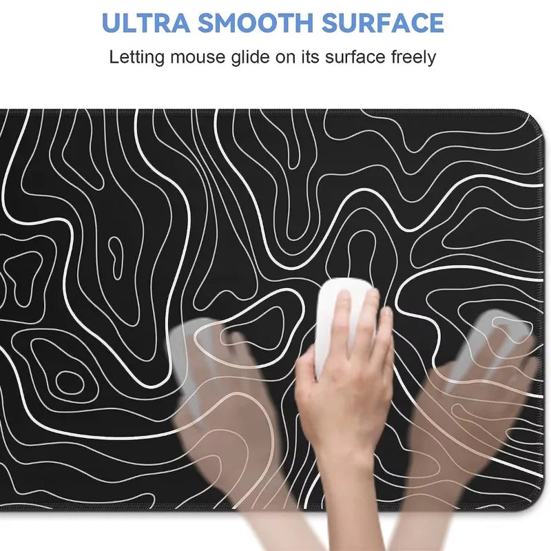 Large Extended Gaming Mouse Pad with Non-Slip Rubber Base,Topographic Design,For Full Desk Keyboard and Mouse Support